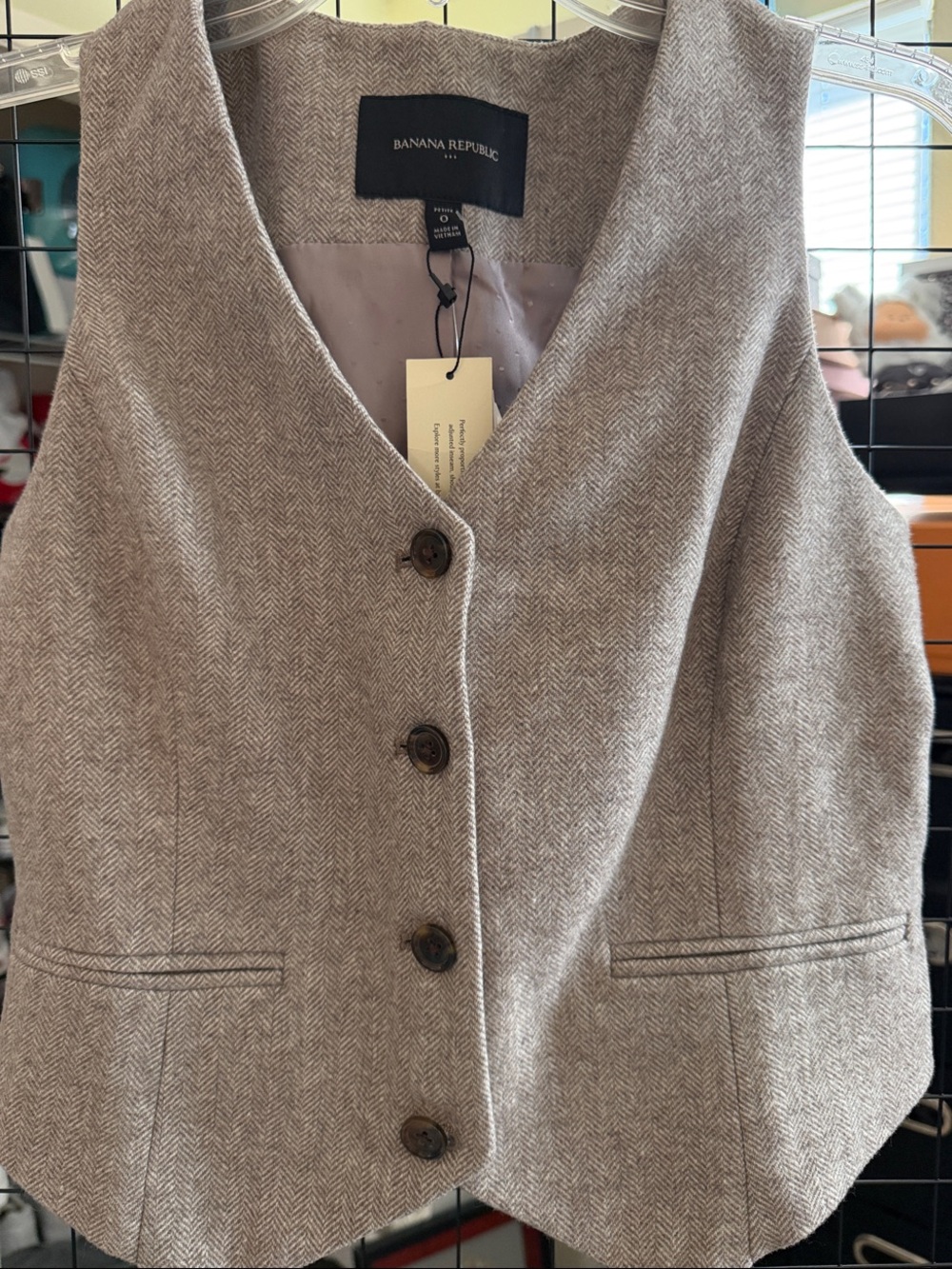 Banana Republic Taupe Herringbone Wool-Blend Vest